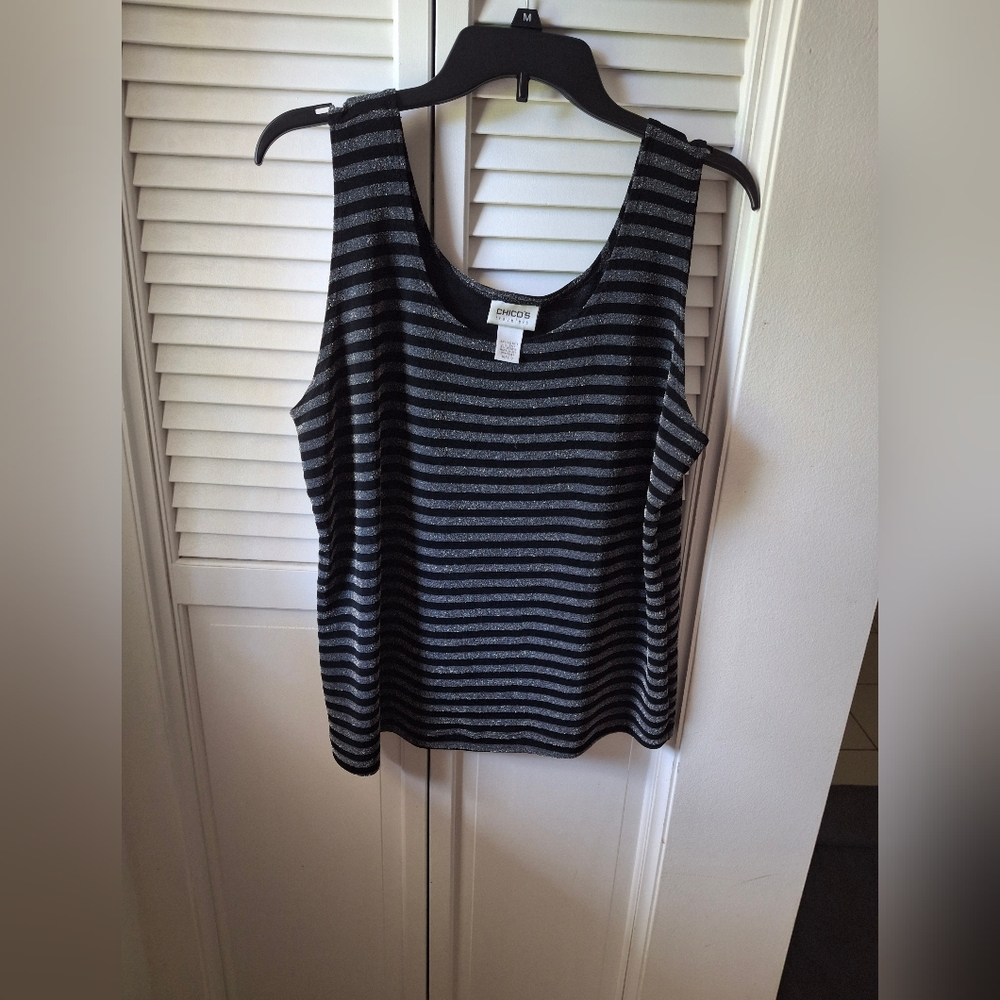 Chico's Black and Gray Boxy Sleeveless Tank Top